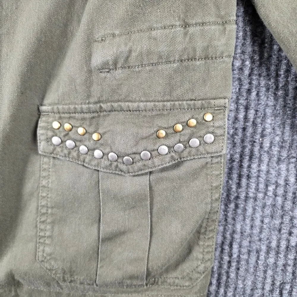 Baccini Olive Green Utility Jacket Studded Military Zip Snap Womens‎ S